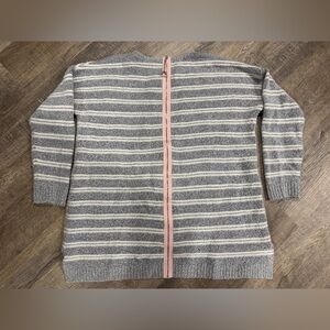 Soft Surroundings Gray Striped Pink Back Zip Oversized Fleece Sweater Women’s M